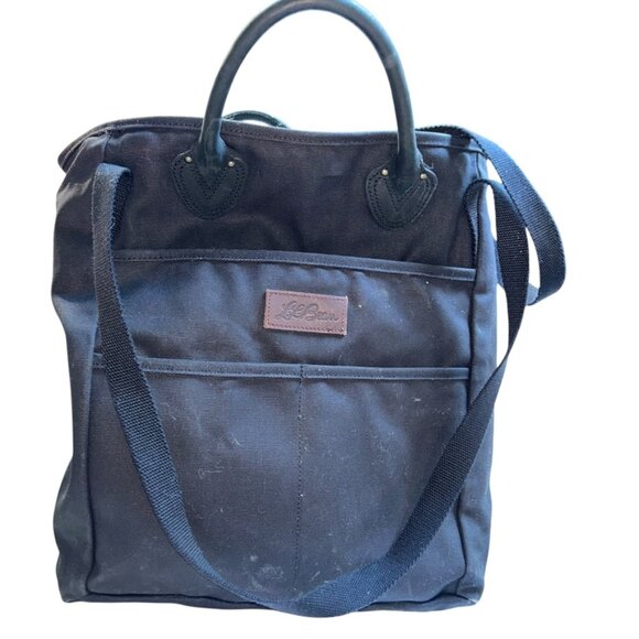 L.L. Bean black cotton canvas top handle shoulder tote bag - Picture 1 of 7